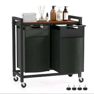 2-Compartment Laundry Hamper with Pull-Out Removable Bags, Shelf, Wheels and Adjustable Ft, 11.2 Gal (42.5 L) Each for Laundry Rooms, Bathrooms