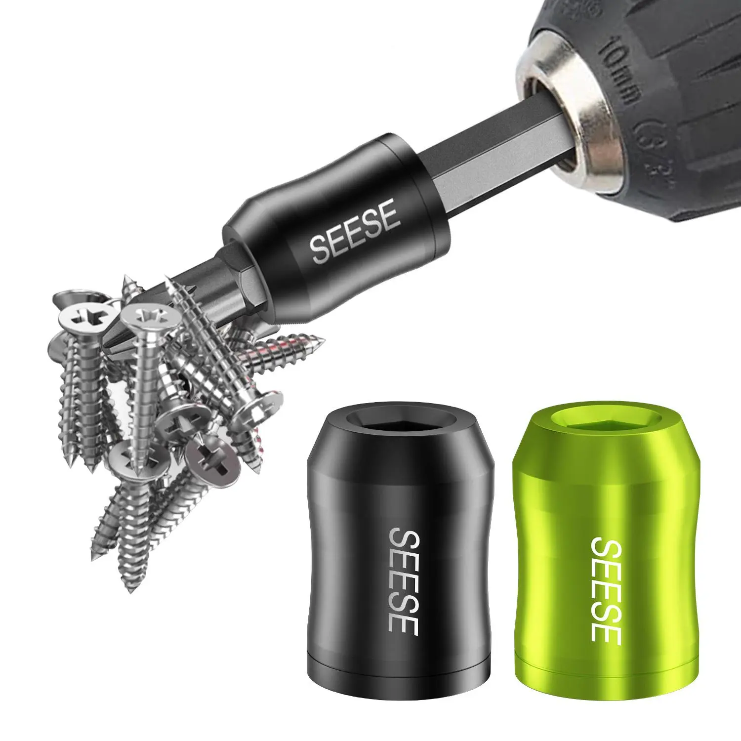 SEESE 2 Pcs Strong Magnetic Screw Ring, 1/4 Inch/ 6.35 mm Universal Magnetic Screw Ring Bit for Hex Screwdriver and Power Bits