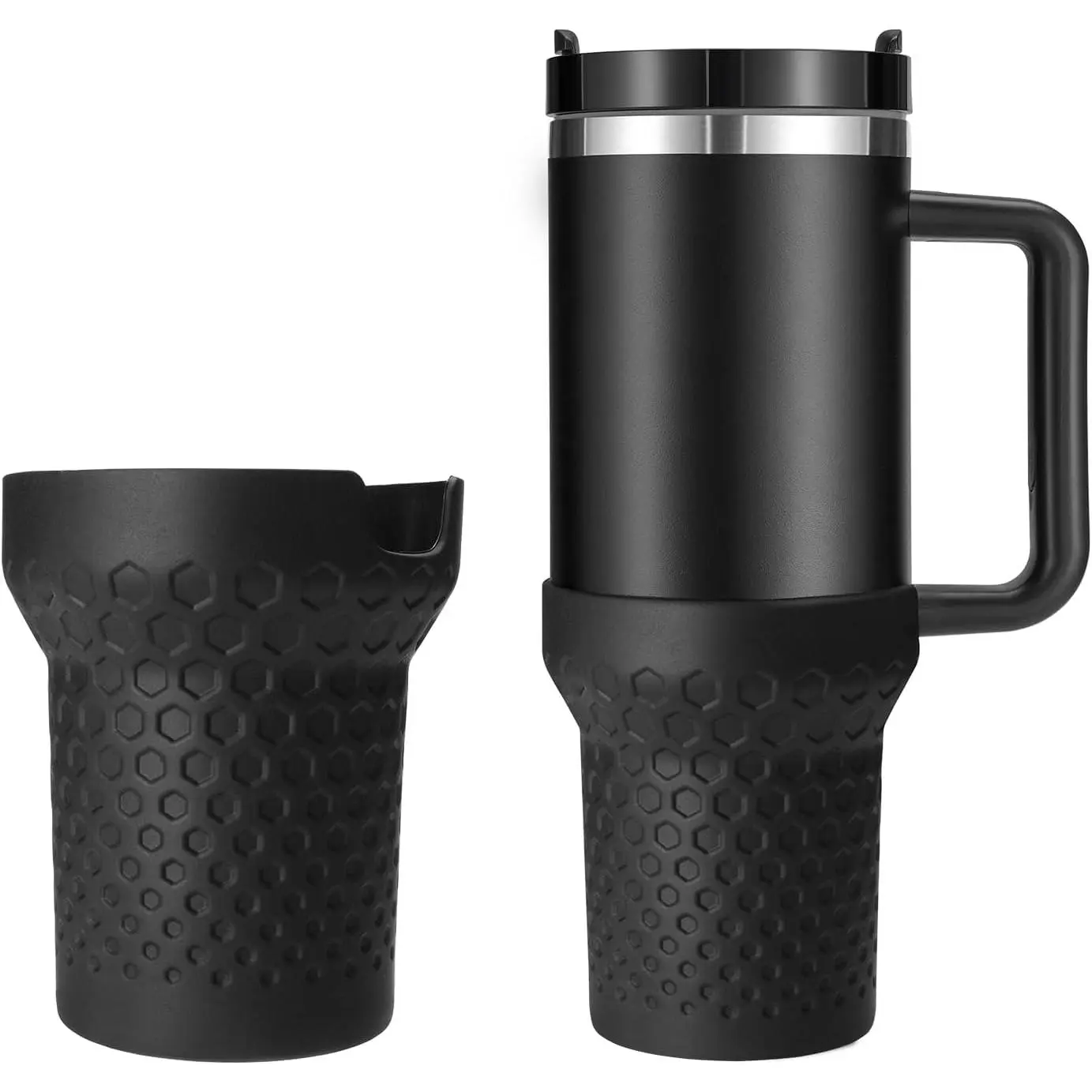 Silicone Boot for  Cup 40oz, Black Boot Sleeve Cover Fit with  H2.0 and Quencher Adventure Tumbler Accessories (Black, 40 oz)