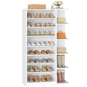 YATINEY Tall Shoe Cabinet with Open Storage, Multifunctional Shoe Rack, 9-Tier Wooden Shoe Storage Cabinet with Adjustable Shelves, Entryway Shoe Organizer for Closet, Hallway, White #SpringSale #BigSpringSale