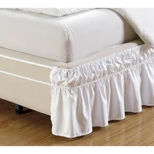 Collection - Easy Fit Bed Ruffle wrap Around Elastic Bed Skirt with 17" Drop  Easy Install Solid White