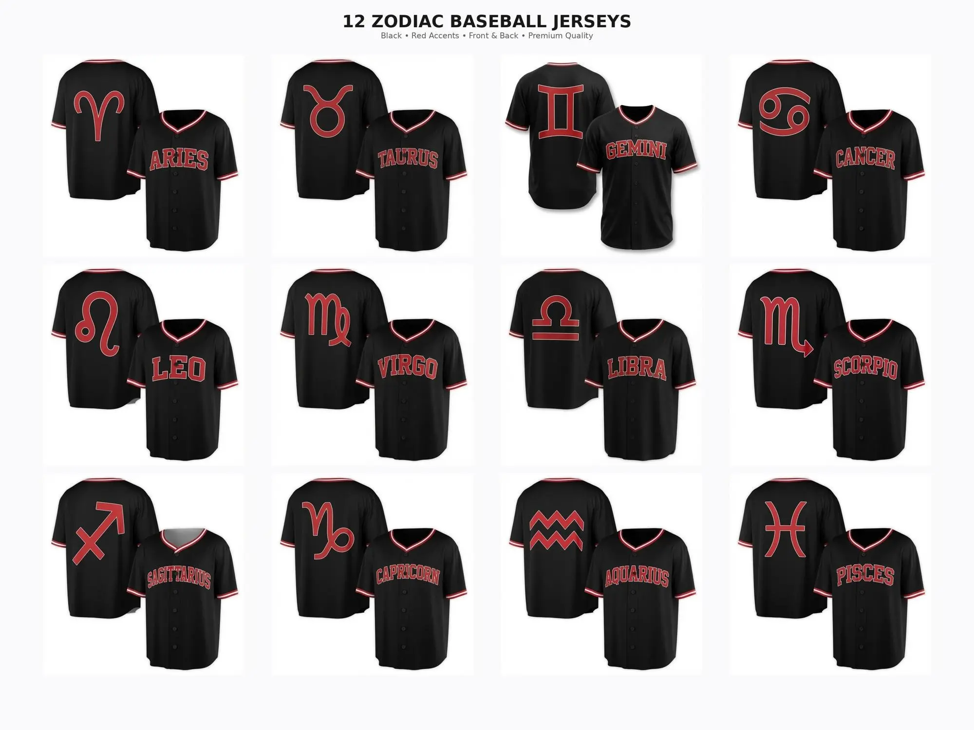 12 Zodiac Signs Baseball Jersey Shirt – Unisex Astrology Horoscope Button Down Jersey, Aquarius Aries Taurus Gemini Cancer Leo Virgo Libra Scorpio Sagittarius Capricorn Pisces Sports Top for Men Women
