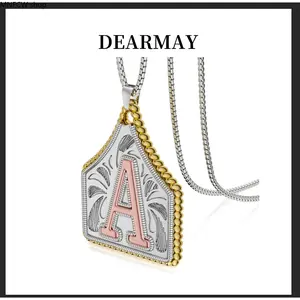 2026 Viral Dearmay Initial Cow Tag Necklace A-Z, Handmade Copper Letter Pendant Stainless Steel Box Chain 22", Unisex Personalized Summer Jewelry Gift for Women Men Mother's Day