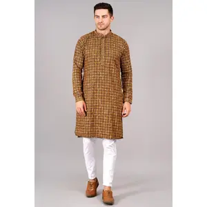 Men Ethnic Mustard Kurta with Black thread work and sequin design | Traditional Casual and Social Occasions wear