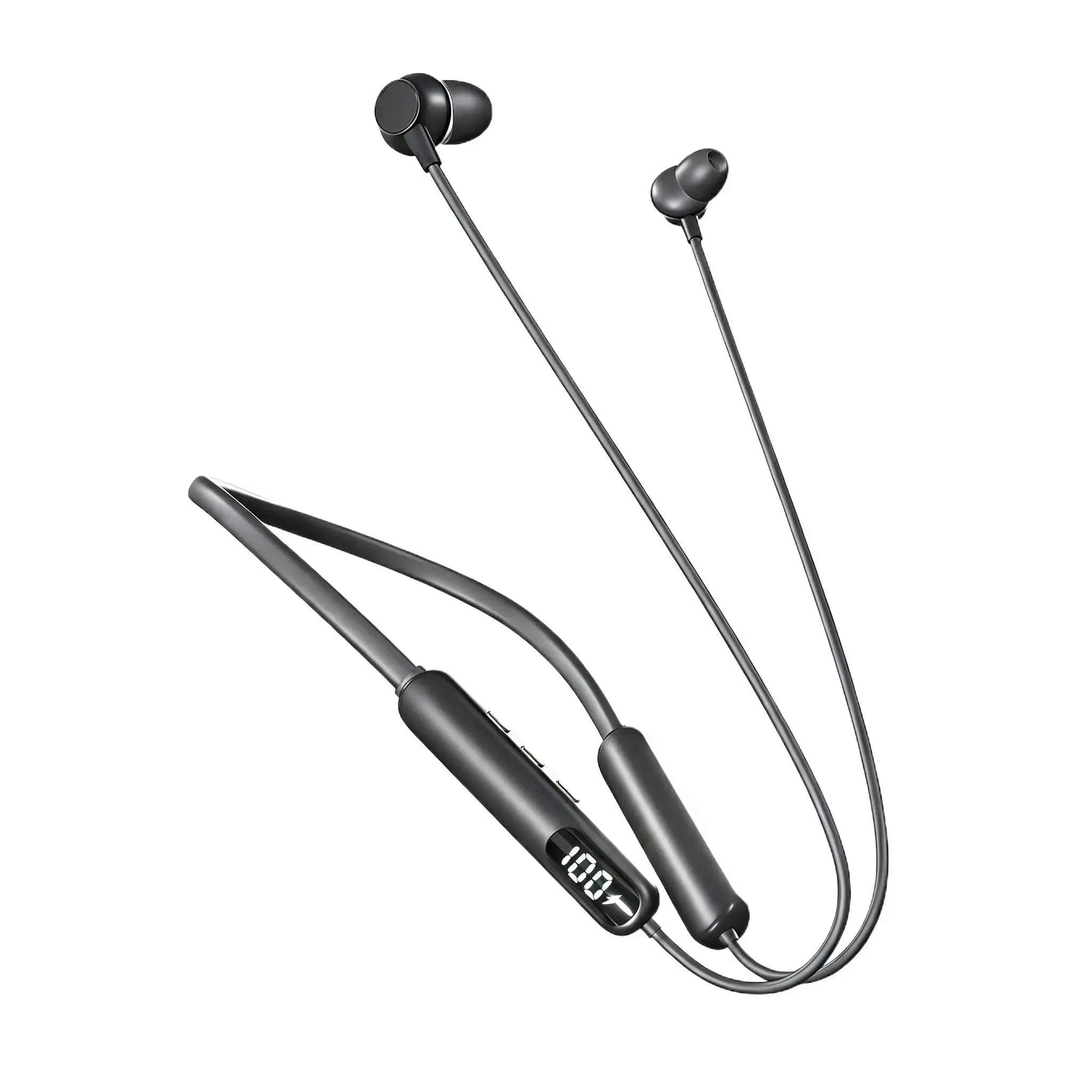 Black Neckband Wireless Bluetooth Earbuds, LED Digital Power Display, Magnetic Storage Earphones, Bluetooth 5.3, Low Latency 38ms, 12H Playtime, Dual-Device Connection, Smart Control Stereo Headset for Gaming Sports Running