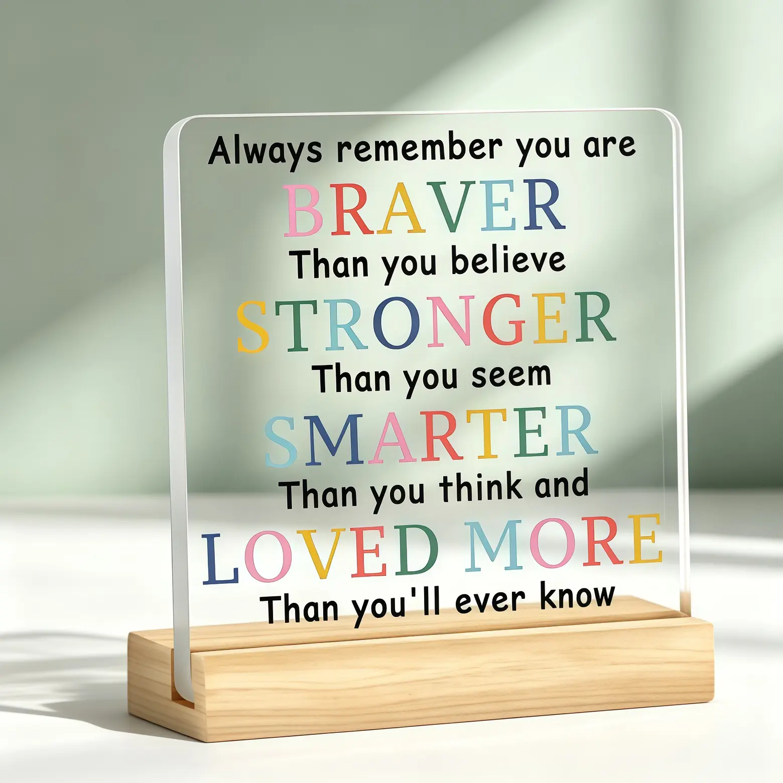 Acrylic Positive Affirmation Desk Sign with Wood Stand - Decorative Motivational Plaque for Women, Teacher, Friends - Thanksgiving, Christmas Encouragement Gift, Home Office Home Supplies Decor