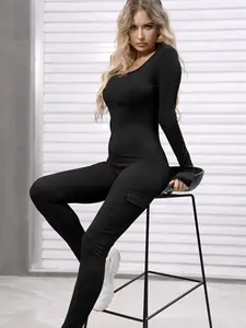 Knit High Waisted One-piece Jumpsuit Spandex Womenswear