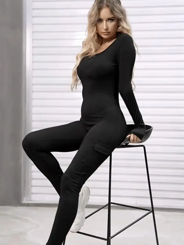 Knit High Waisted One-piece Jumpsuit Spandex Womenswear