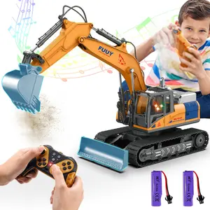 FUUY Construction Toys RC Excavator Toys for Boys 3-5 Year Old 15-Channel Educational RC Construction Vehicles Toys for Kids 5-7 Year Old Adults Birthday Gifts 720°Rotating Sand Building Digger Toys