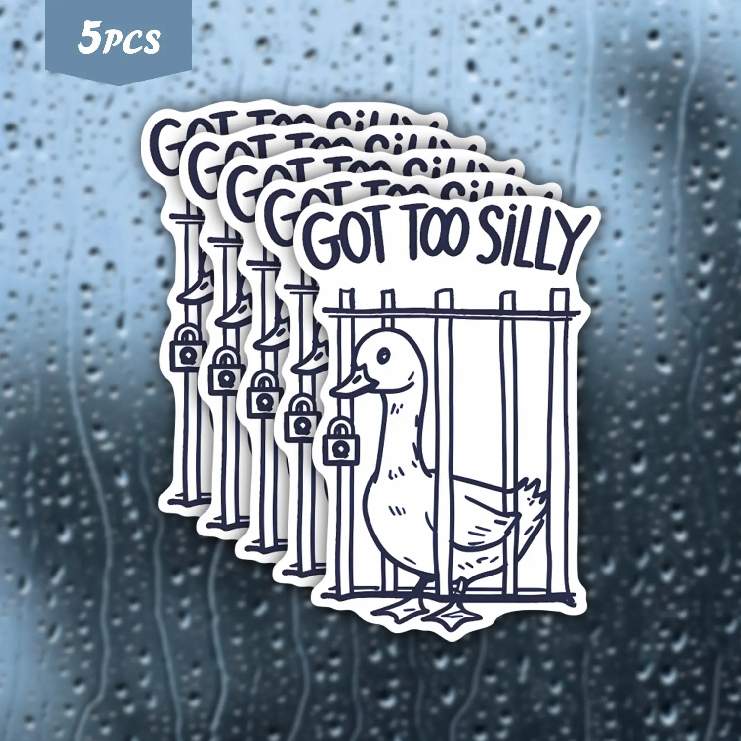 5Pcs "Got Too Silly" Jail Duck Waterproof Vinyl Sticker, Self-Adhesive Decal, Suitable For Water Bottles, Laptops, Cars, Tablets, Ideal For Duck Lovers, Meme Fans And Quirky Decor Enthusiasts