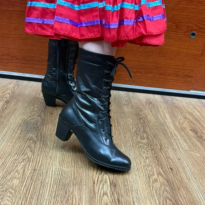 Adelitas Folklorica Black Lace-Up Boots forWear