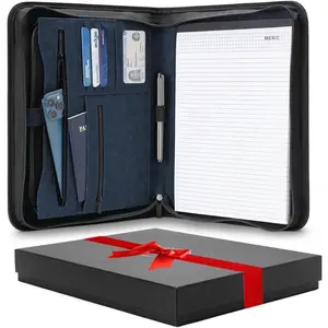 Padfolio Binder - Professional Faux Leather Travel Organizer Pouch for Tablet, Documents, Presentation Folders, Zipper Closure, Notepad - Blue