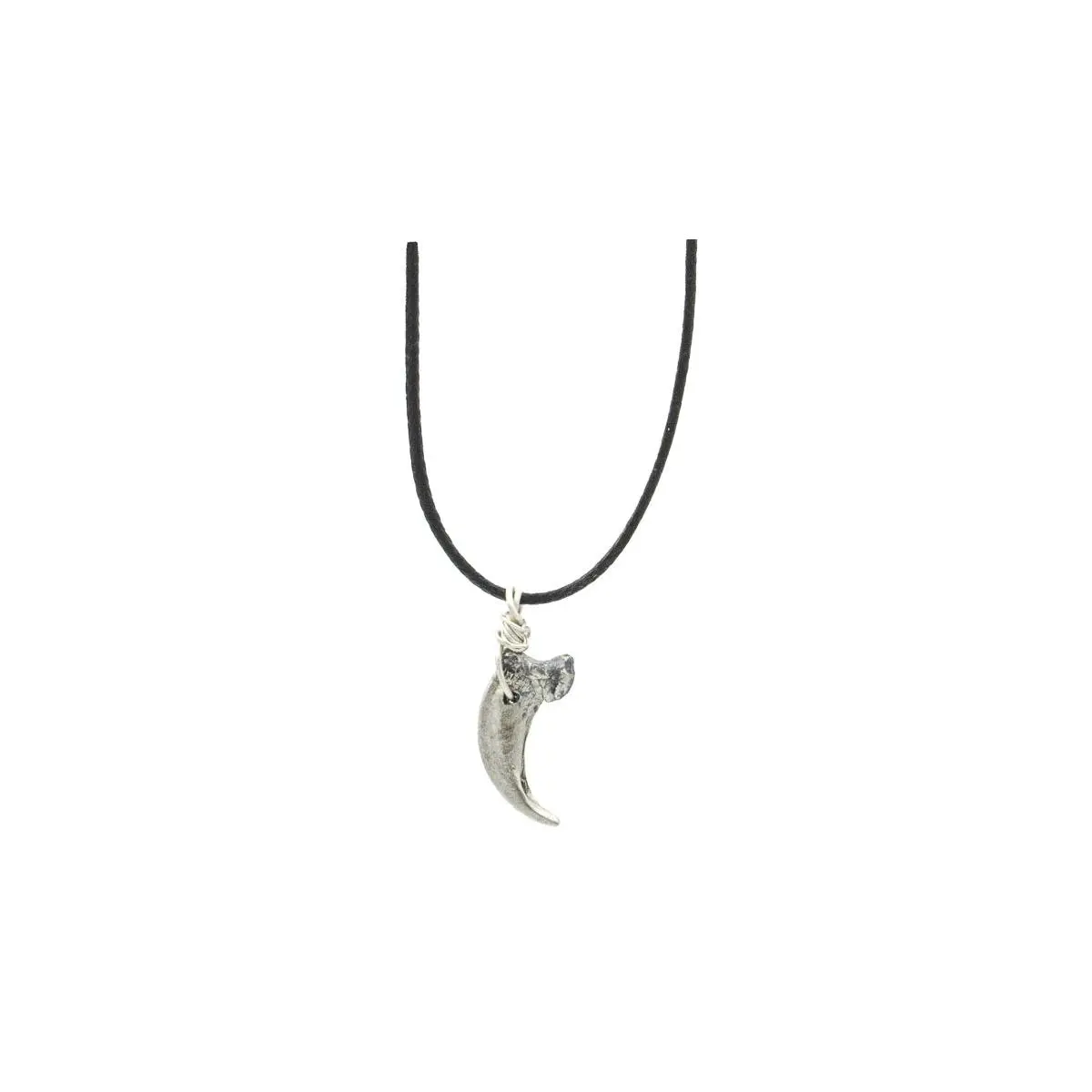Wolf Fang Shaped Pendant Necklace - Antiqued Finish, 20" Cotton Cord