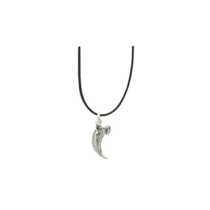 Wolf Fang Shaped Pendant Necklace - Antiqued Finish, 20" Cotton Cord