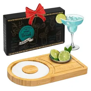 Bamboo Wood Cocktail Rimmer Tray, Glass Salt Sugar Rimmer for Margarita