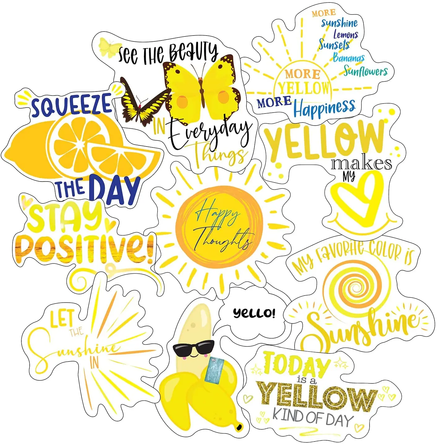 Yellow Stickers, Ten Vinyl Stickers Supporting Yellow, Great Yellow Gift, Decorative Stickers, Yellow Decorative Vinyl Stickers for Wall Decoration, Decals Love Yellow