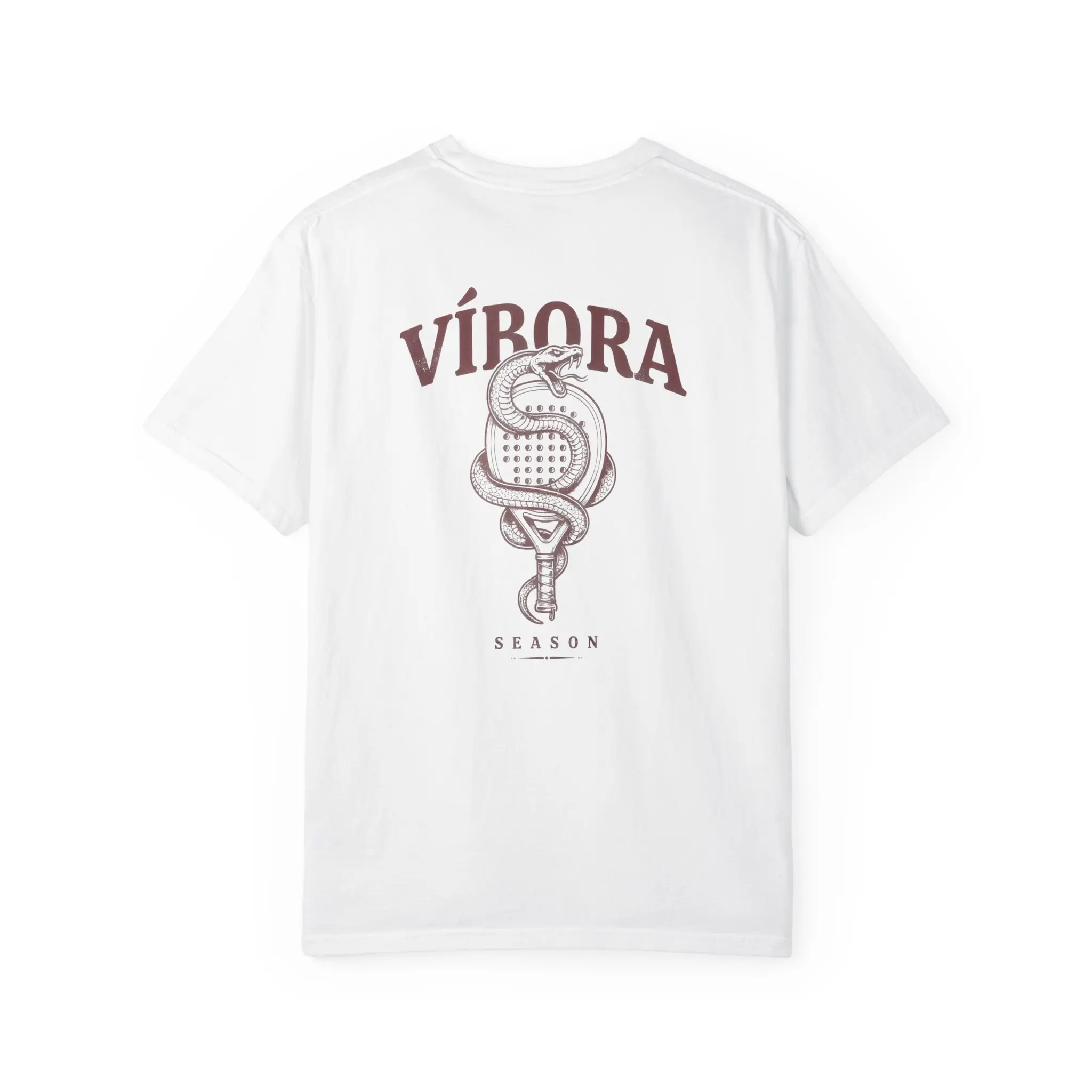 Men's Víbora Season Padel Emblem Casual Cotton T-Shirt - Short-Sleeve Tops Clothes, Soft Graphic Tee with Back Print, Shortsleeve, Day, Fabric, Menswear, Relaxed Fit, Us Cotton, Garment-Dye, Cold Wash
