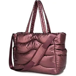 Quilted Puffer Tote Bag for Women- Stylish Multi-Way Carrying  Bag with Laptop Compartment