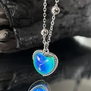 New Creative Mood Necklace Color Change Emotion Feeling Temperature Control Heart Pendant Metal Chain Jewelry for Girl