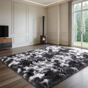 Large Size Shaggy Rugs, Big Plush Area Rug, Non-slip Soft Fluffy Carpet Mats for Livingroom Bedroom Nursery Home Decor B/W/G mix