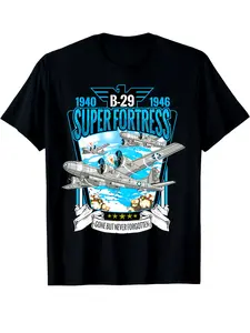 Men'S & Women'S Vintage B-29 Superfortress Pilot Graphic T-Shirt - 1940-1946 Airplane Design with B-29 Bomber & B-29 Superfortress Lettering - Heavyweight 220GSM