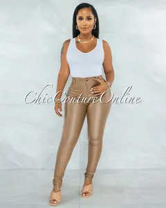*Eldone Camel Faux Leather High-Waist Pants