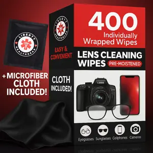 400 Eyeglass Cleaning Wipes + Microfiber Cloth for Eyeglasses & Lens Cleaner | Pre-Moistened, Individually Wrapped, Less Alcohol Formula | Lens Wipes for Eyeglasses, Eye Glasses, Lenses & Screen
