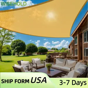 Shade Sail Curved Commercial Outdoor Sunshade Triangle Heavy Duty Waterproof Outdoor Patio Awning, UV Protection Beach Awning, Tear-Proof Rust-Proof Sail for Patio Deck Lawn Garden with D-Shaped Metal Ring Beach Yellow Insulation Breathable Shade Net