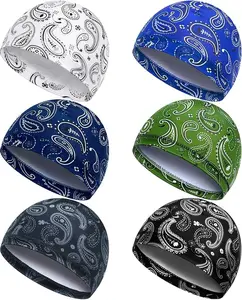 6pcs Sweat-Wicking Men's Cooling Skull Caps - Paisley Pattern, Breathable Beanie Helmet Liners For Cycling &Running, Multicolor