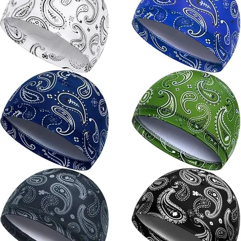 Men's Paisley Print Beanie Hats (6pcs) - Sweat-Wicking, Cooling, Breathable Skull Caps, One Size Sports Accessories, Helmet Liners for Cyclists, Runners, Biking, All Seasons
