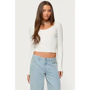 Maliah Ribbed Knit V Neck Top