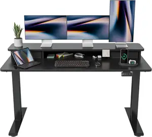 FEZIBO 60 X 24 Inch Height Adjustable Electric Standing Desk with Double Drawer, Stand up Desk with Storage Shelf, Sit Stand Desk, Black