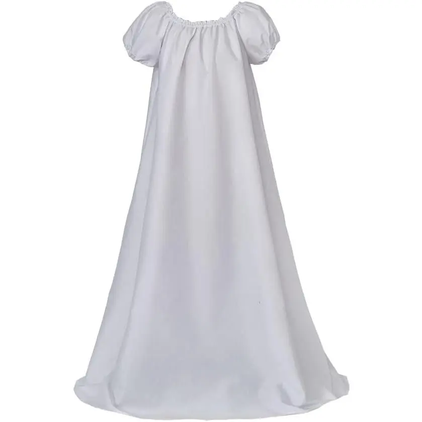 Women's Medieval Regency White Dress Victorian Solid Puff Sleeves Ruffles Loose Inner Dress