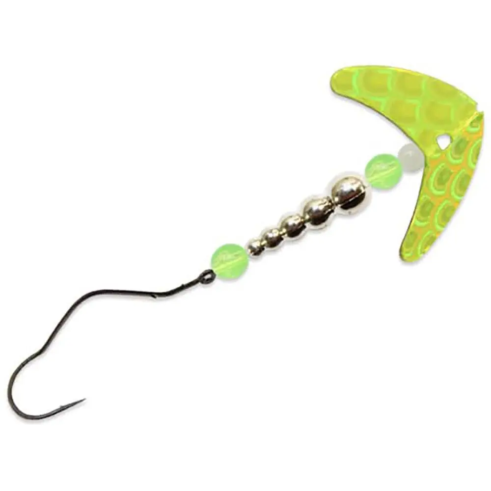 Walleye Fishing Spoon Lure, Slow Death Spinner Rig with 1.1-in Smile Blade, Size #1 Wide Gap Hook, 72-in 14lb Leader, Flash Action, Pre-Tied