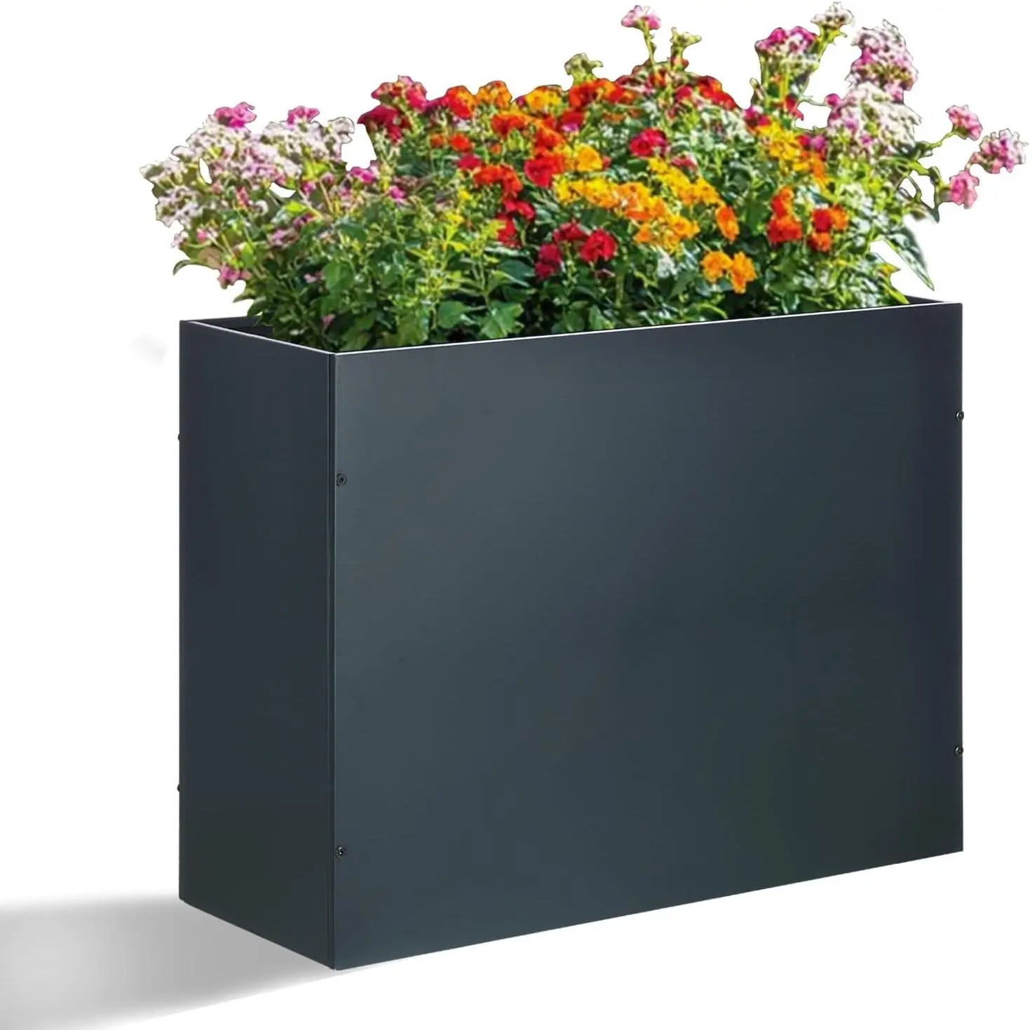 Large Metal Planter Box 32"x 12"x 24", Rectangular Modern Grey Metal Planter Box Heavy Duty with Drainage Holes for Outdoor Garden Patio