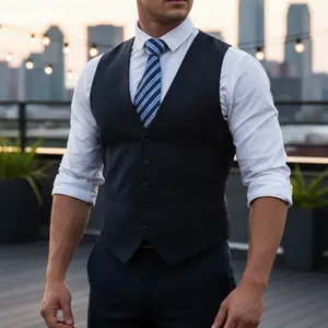 Alizeal Mens Pinstripe Business Suit Vest Formal Dress Tuxedo Waistcoat Classic Menswear with Pocket