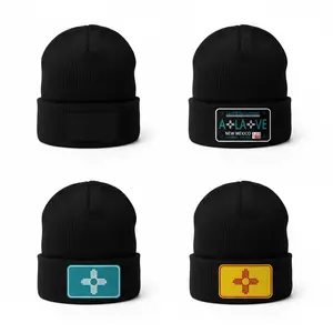 Hand-Printed Black Beanie | New Mexico Culture Designs