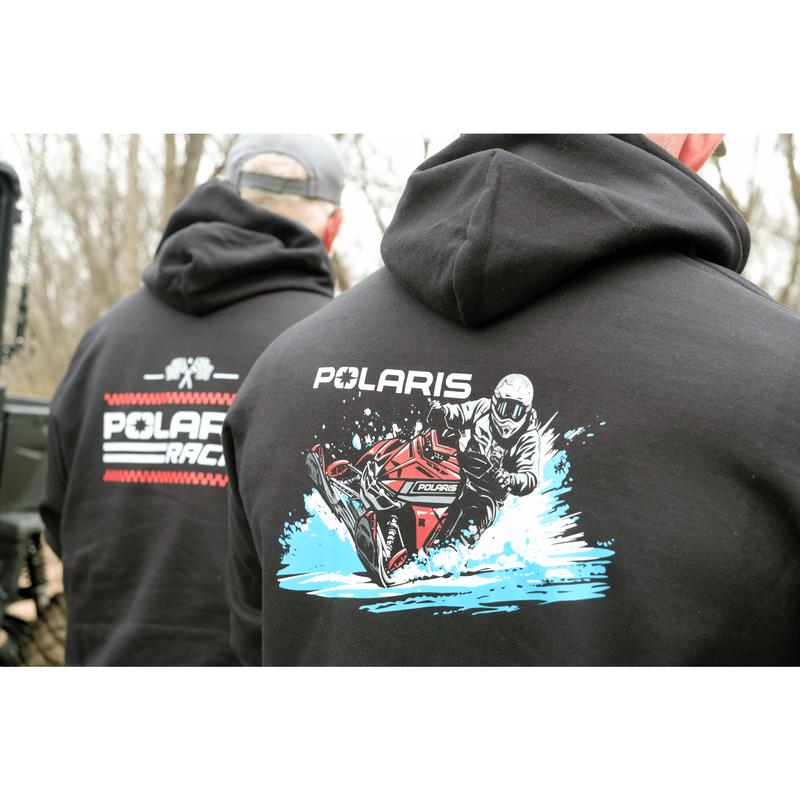 Polaris Snowmobile Black Zip-Up Hoodie Menswear Apparel Cotton Fabric