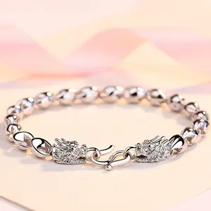 Women's Quality Sterling Silver Plated Dragon Link Bracelet (7.5")