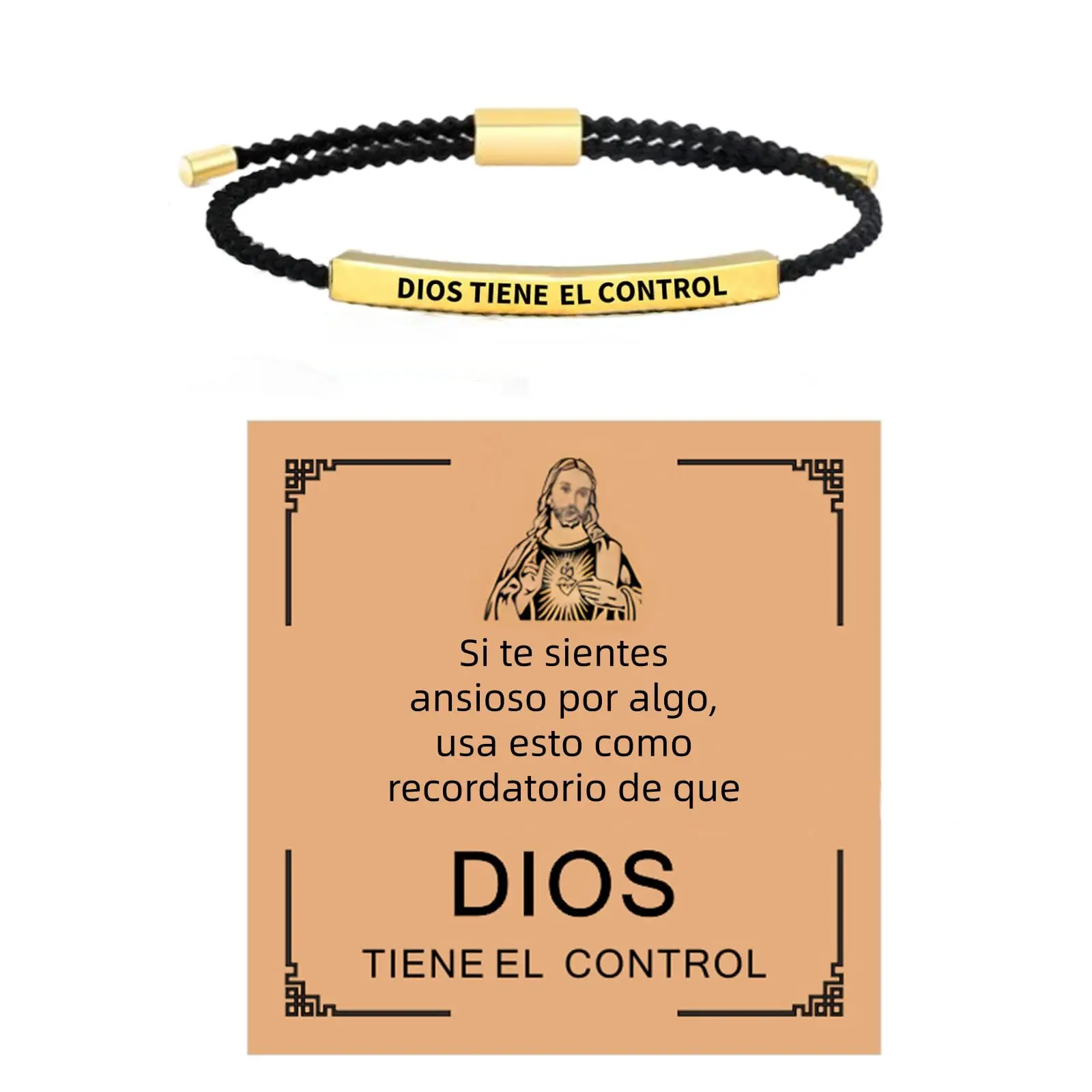 Unisex Adjustable Bands Bracelets & Bangles - Stainless Steel Chain, Gold & Silver Options, LED Kit, Bilingual Affirmation "GOD IS IN CONTROL/DIOS TIENE EL CONTROL", 1 Size Fits All, Casual Daily Wear Birthday Gift Fashion Accessory