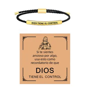 Adjustable Unisex “GOD IS IN CONTROL/DIOS TIENE EL CONTROL” inspire Bracelet | Elegant Stainless Steel Motivational Faith Gift popular accessory romantic jewelry casual daily wear accessory bangle Chain open Gold & Silver high appearance bracelet kit LED