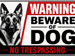 Beware of Dog Laminated Sticker 7"1/2 L x 3"W Durable Outdoor Warning Sign for Home Yard Fences Gates Walls Easy Apply No Tools Needed