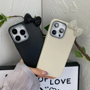 One piece fashion minimalist style drop proof red glitter diamond bow phone soft case, cell phone accessories compatible with iPhone 16 15 14 13 12 11 Plus Pro Max/compatible with Samsung S21-S25 series