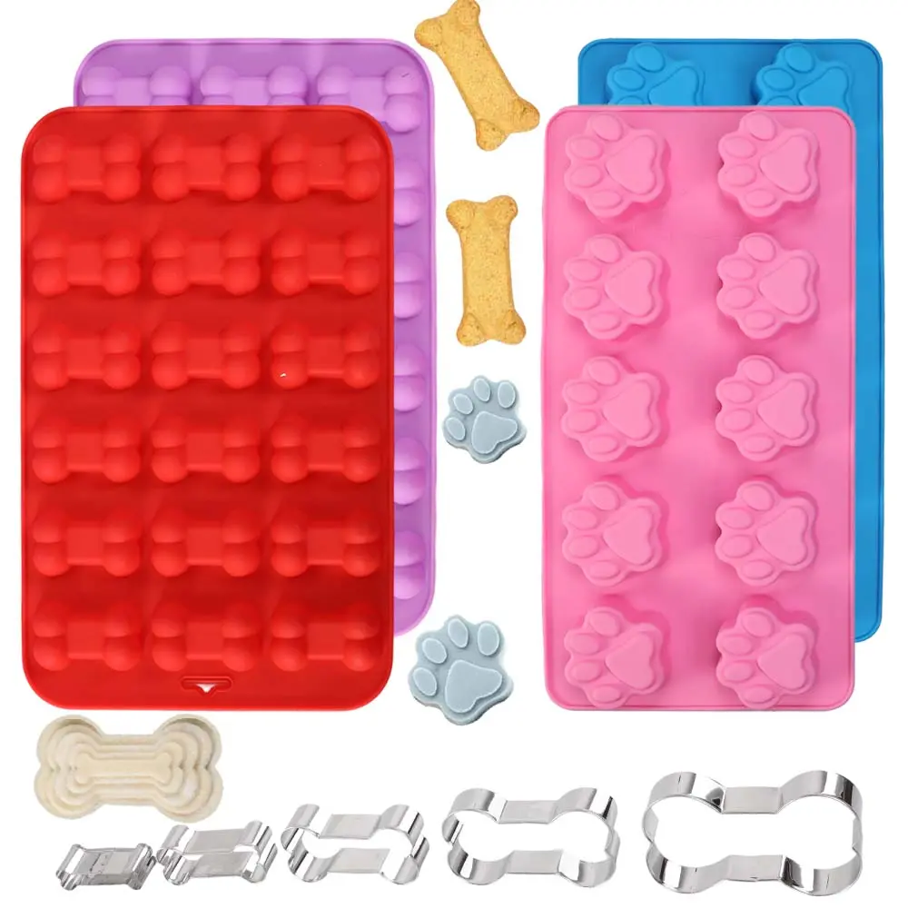 9 Pcs Dog Treat Molds Silicone Non-Stick Food Grade for Chocolate Candy Jelly Dog Treats Paw and Bone Shapes Easy Release Safe for Pets