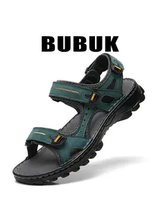 BUBUK  Men's First Layer Cowhide Trekking Sandals, Summer Outdoor Toe-Open Beach Shoes, Lightweight Design Hiking Shoes with Arch Support, Fashionable Breathable Casual Men's Shoes