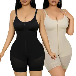Women's High Compression Faja Jumpsuit - Seamless V-Neck Shapewear with Detachable Straps, Tummy Control, Butt Lift & Zipper Crotch