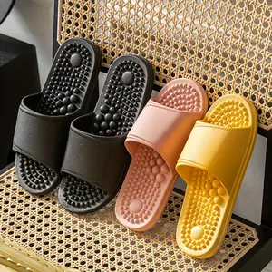 [Massage Sandals, Soft Sole Slippers] Soft Sole Slippers - Non-Slip Massage Sandals, All-Season Slip-On Indoor Bathroom Shoes - Hand Washable, Couples Comfort Footwear, EVA, Casual Solid Color Women Girl Flipflop Slide Tsinelas Black