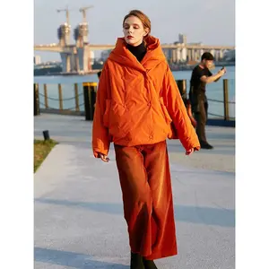 Winter New Hooded Long Sleeve Warm Coats Women's Parkas Fashion Tide Loose Fluffy Orange Red Oversized Down Jacket