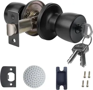 Doorknob with Key Matte Black Round Ball Door Knob Passage Door Locking Interior/Exterior Door Knob/Berlin Series Lock for Room Door