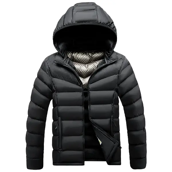 Men's Winter Hooded Splice Quilted Warm Casual Jacket - Functional Zipper, Practical Pockets, Coat with Pockets for Stylish Comfort Menswear Outerwear, Tops, Long Sleeve, Polyester, Fashion, Quilting, Clothes